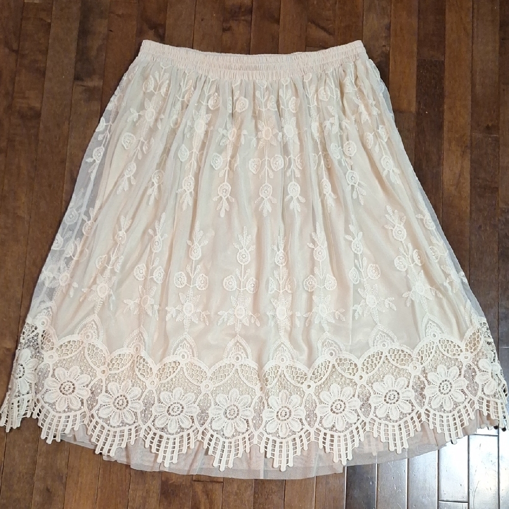 2X Plus Boho Cream Lace Maxi Or Midi Full Skirt